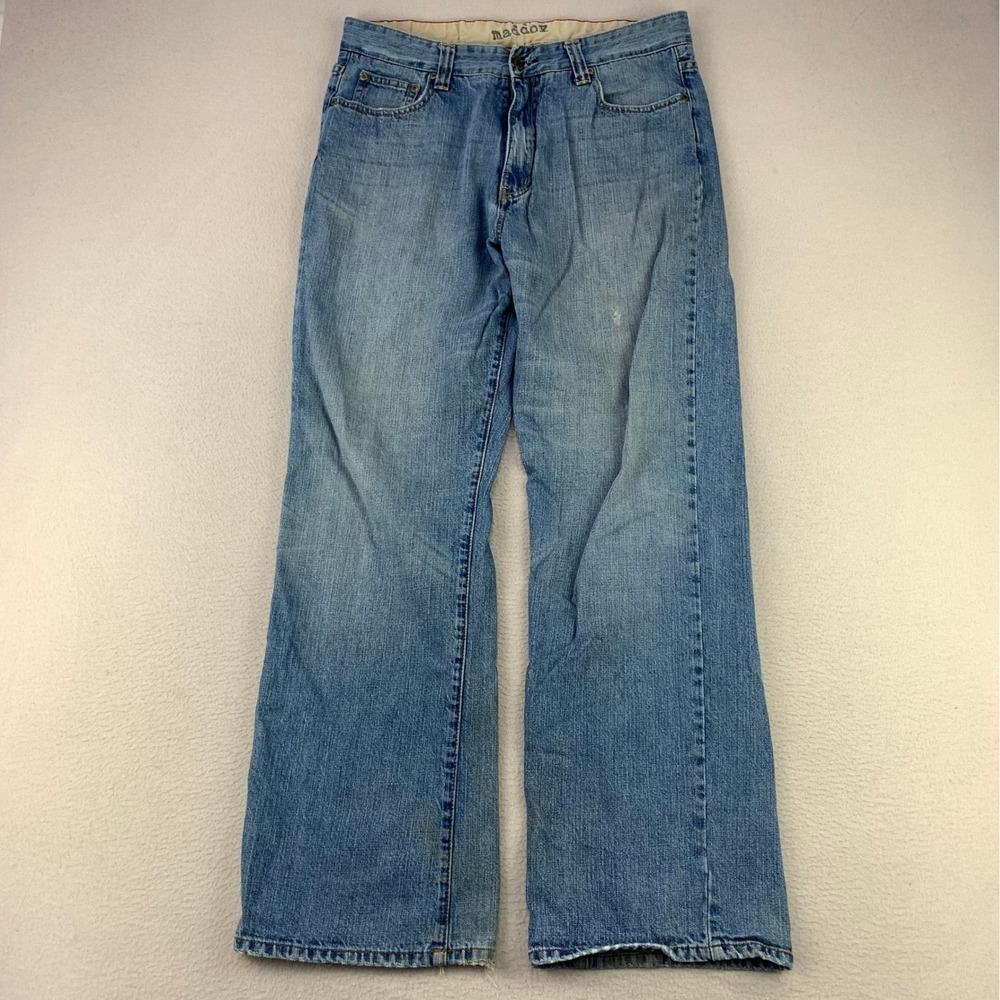 Maddox Jeans Bootcut Mens 34x30 Blue‎ Denim Faded Distressed Y2K Baggy Rodeo